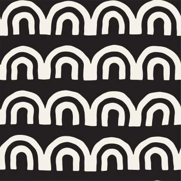 Monochrome minimalistic tribal seamless pattern with arc lines. Vector back.. 스톡 일러스트