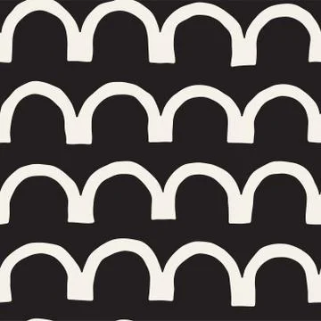 Monochrome minimalistic tribal seamless pattern with arc lines. Vector back.. Stock Illustration
