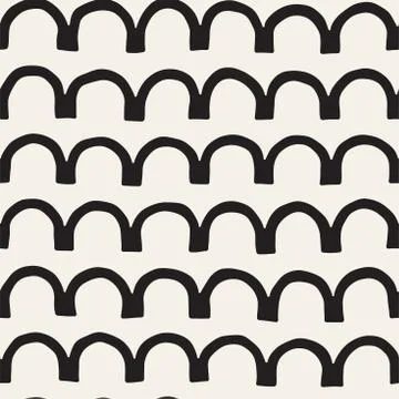 Monochrome minimalistic tribal seamless pattern with arc lines. Vector back.. Stock Illustration