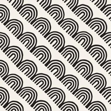 Monochrome minimalistic tribal seamless pattern with arc lines. Vector back.. Stock Illustration