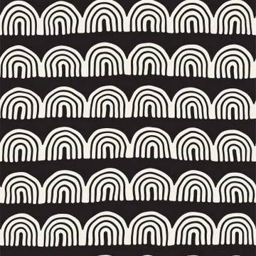 Monochrome minimalistic tribal seamless pattern with arc lines. Vector back.. Stock Illustration