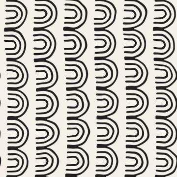 Monochrome minimalistic tribal seamless pattern with arc lines. Vector back.. Stock Illustration