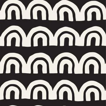 Monochrome minimalistic tribal seamless pattern with arc lines. Vector back.. Stock Illustration