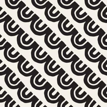 Monochrome minimalistic tribal seamless pattern with arc lines. Vector back.. Stock Illustration