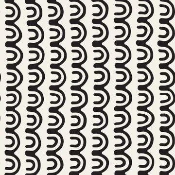 Monochrome minimalistic tribal seamless pattern with arc lines. Vector back.. Stock Illustration