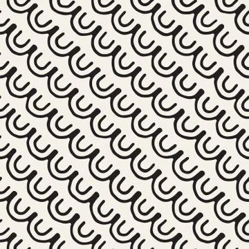 Monochrome minimalistic tribal seamless pattern with arc lines. Vector back.. Stock Illustration