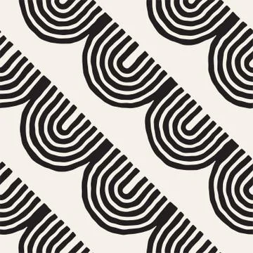 Monochrome minimalistic tribal seamless pattern with arc lines. Vector back.. Illustrazione stock