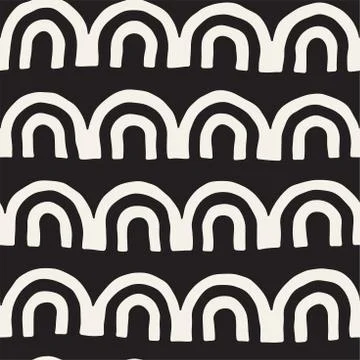 Monochrome minimalistic tribal seamless pattern with arc lines. Vector back.. Stock Illustration