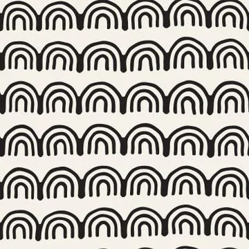 Monochrome minimalistic tribal seamless pattern with arc lines. Vector back.. Stock Illustration