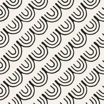 Monochrome minimalistic tribal seamless pattern with arc lines. Vector back.. Stock Illustration