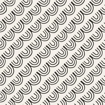 Monochrome minimalistic tribal seamless pattern with arc lines. Vector back.. Stock Illustration