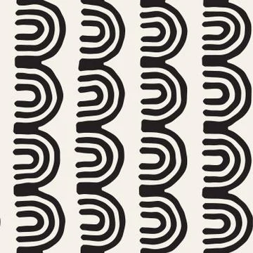 Monochrome minimalistic tribal seamless pattern with arc lines. Vector back.. Stock Illustration