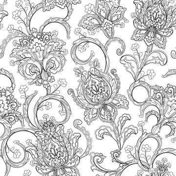 Monochrome paisley pattern. Seamless background, coloring book Illustrazione stock