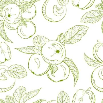 Monochrome pattern drawing apples and apple branch Stock Illustration