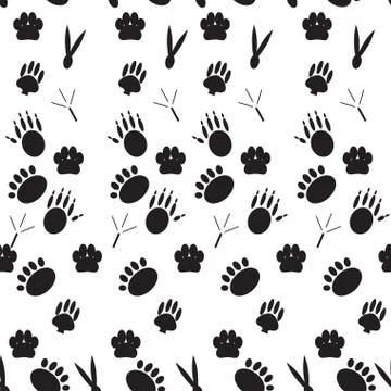 Monochrome pattern footprints various mammals Illustrazione stock