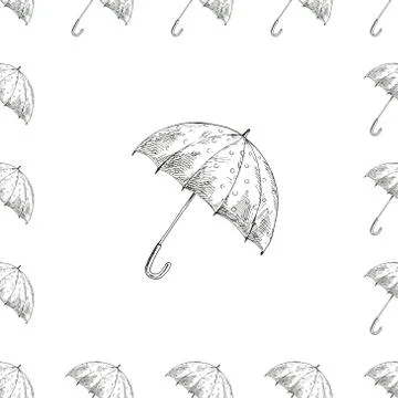 Monochrome pattern with umbrella. Seamless vector texture.  Stock Illustration