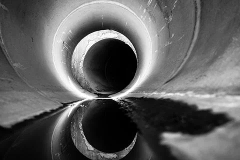 Monochrome Pipe in Focus with pool of liquid Stock Photos