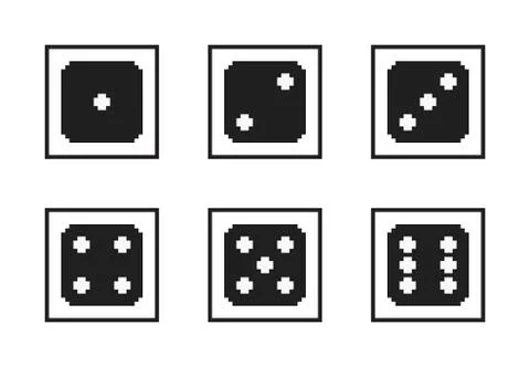 Monochrome pixel-art vector pixelated black dices with white dots Stock Illustration
