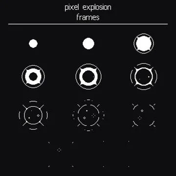 Monochrome Pixel Burst Animation Frames Set Stock Illustration