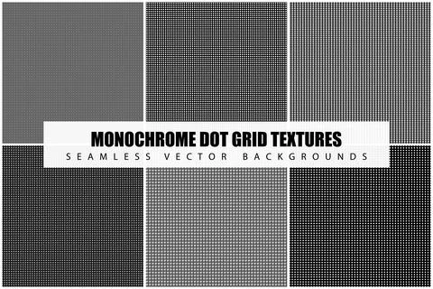 Monochrome pixel grid textures. Seamless digital matrix screen backgrounds .. Stock Illustration