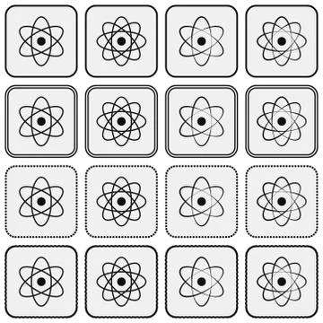 Monochrome planetary atom model science icon set Stock Illustration