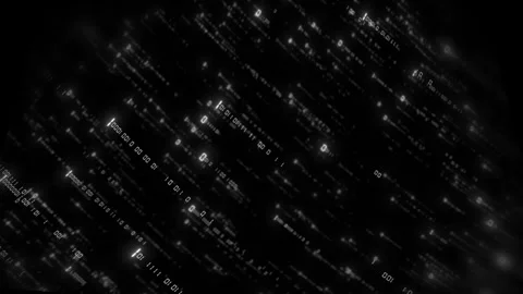 Monochrome programming code visual floating white snippets, black software space Stock Footage 340549386