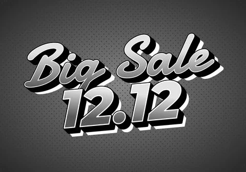 Monochrome promo banner with 3d script text big sale and bold date 12.12 on.. イラスト素材