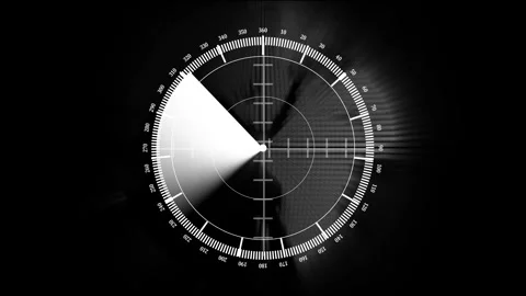 Monochrome radar screen interface with circular grid, degree markings and a.. Stock Footage 337368347