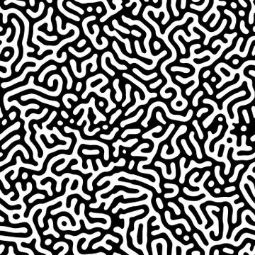 Monochrome reaction diffusion seamless pattern. Abstract background. Organic  Stock Illustration