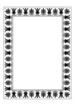 Monochrome rectangular Vertical Greek ornament meander frame. A4 format. Greek  イラスト素材