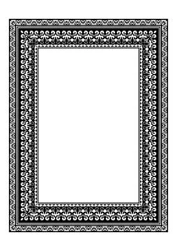 Monochrome rectangular Vertical with Muslim ornament frame. A4 format.  Stock Illustration