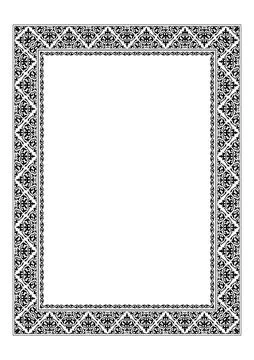 Monochrome rectangular Vertical Oriental national ornament frame. A4 format. イラスト素材