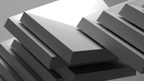 Monochrome render of abstract geometric stacked blocks, 3d render Stock Illustration
