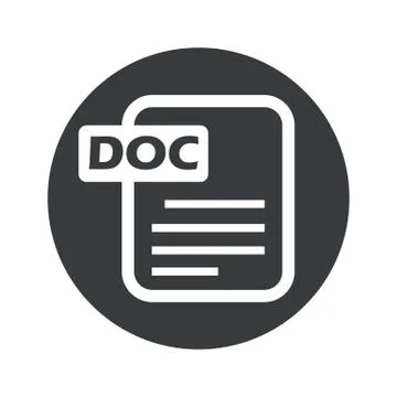 Monochrome round DOC file icon Stock Illustration