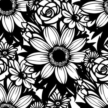 Monochrome seamless abstract pattern of large flowers, texture, design Stock Illustration