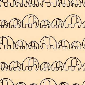 Monochrome seamless background, cute big and small elephants, mesh. Stock Illustration
