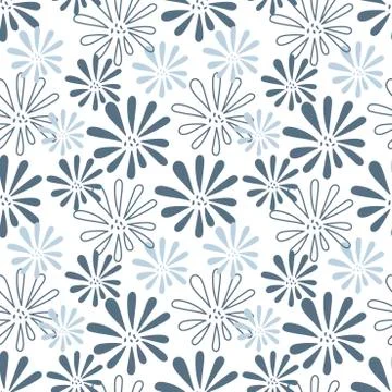 Monochrome. Seamless background. Simple flat floral motif . . Vector outlines Stock Illustration