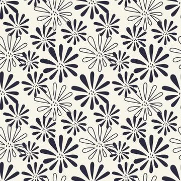 Monochrome. Seamless background. Simple flat floral motif . Suitable for fabr Stock Illustration