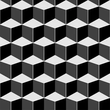 Monochrome seamless geometric pattern. Repeatable 3d cubes background Stock Illustration