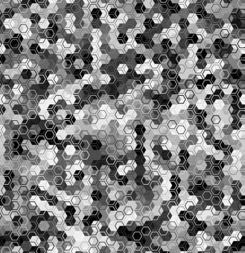 Monochrome seamless honey pattern with halftone filled hex cells linear style 스톡 일러스트