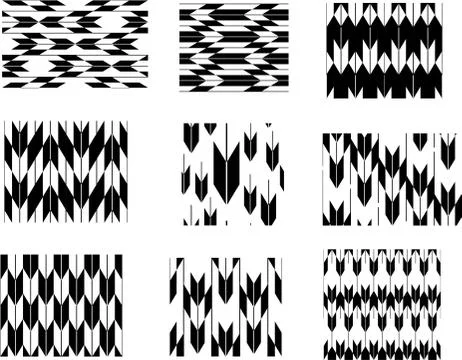 Monochrome Seamless Japanese pattern representing arrows set Stock Illustration