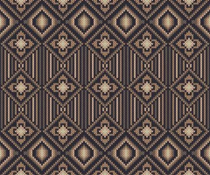 Monochrome Seamless Knit Pattern with Geometric Diamond and Stripe Motifs Stock Illustration