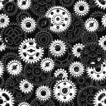Monochrome seamless mechanical pattern with gears Illustrazione stock