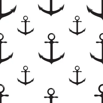 Monochrome seamless pattern with anchor on white background Stock Illustration
