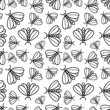 Monochrome seamless pattern with butterflies Illustrazione stock