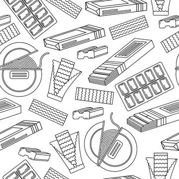 Monochrome seamless pattern with chewing gum. Line art イラスト素材