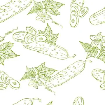 Monochrome seamless pattern of cucumbers Stock Illustration