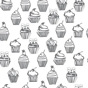 Monochrome seamless pattern with cupcakes Stock Illustration