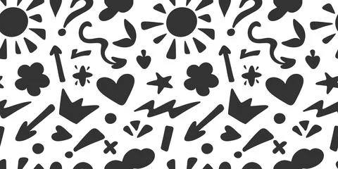 Monochrome seamless pattern in doodle style Stock Illustration