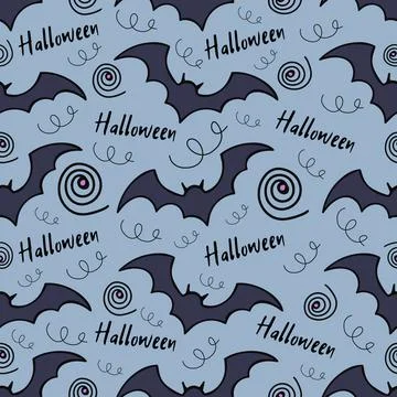 Monochrome seamless pattern with flying bats on a gray background for decorat Stock Illustration